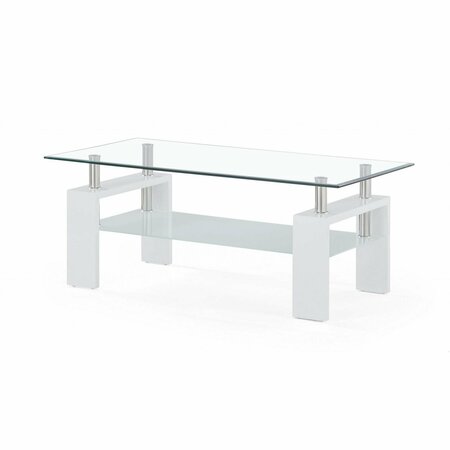 HOMEROOTS 18 x 43 x 24 in. White Glossy Leg Coffee Table with Rectangular Clear Glass Top 383885